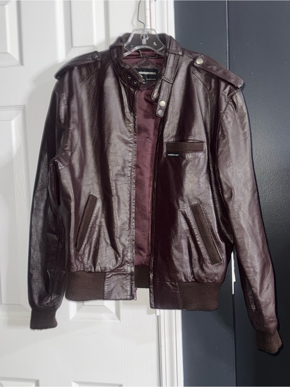 Members Only Burgundy Leather Bomber Jacket